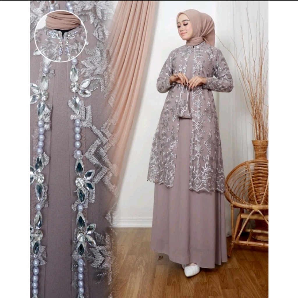Sartika Dress Aulia 2 in 1 Brokat Premium Dress Brokat Kondangan Dress Tile Kondangan Wedding Dress Gamis Brukat Jumbo xxl Ld 120cm Gamis Brokat Jumbo Gamis 2 look in 1 Gamis Lebaran Gamis Remaja Muslimah Seragaman Pernikahan Outfit Bridesmaid Warna Sage
