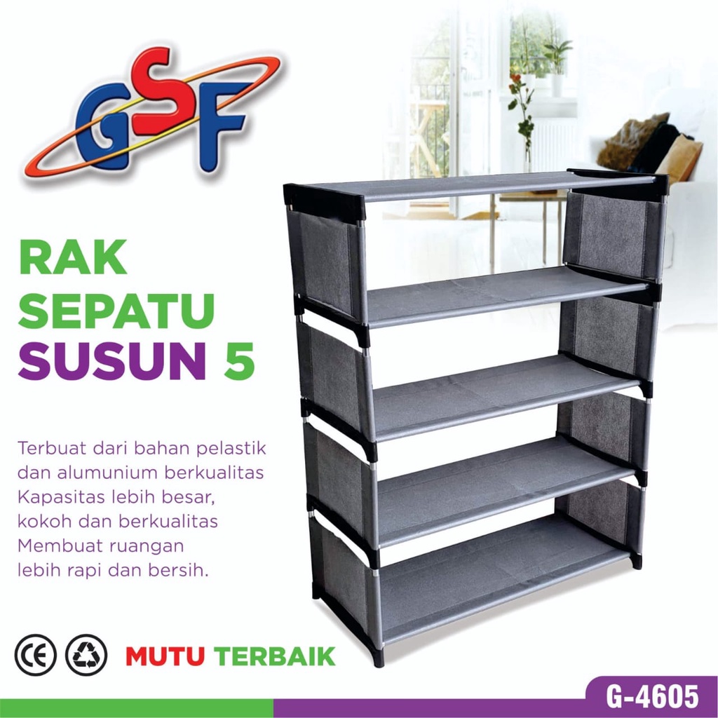 Rak Sepatu - Sandal Kain 5 Susun 4 Ruang Portable Multifungsi GSF G 4605