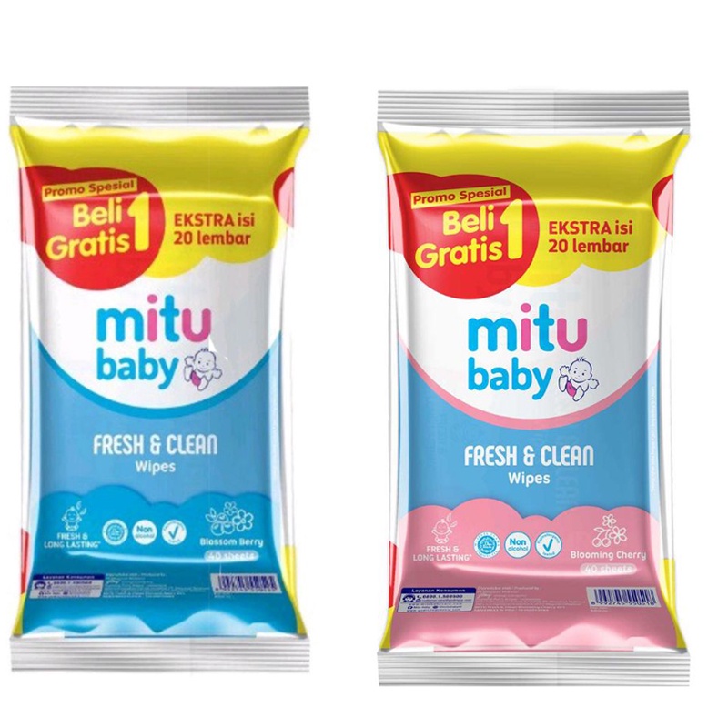 [Beli 1 Gratis 1] Mitu Baby Fresh &amp; Clean Wipes Tisu Basah Bayi BABY WIPES GANTI POPOK 50'S BUY 1 GET 1 RANDOM TISSUE BASAH MITU F&amp;C ISI 50+50 / TISU BASAH ISI 50 Bisa COD [ Buy 1 Get 1 ]