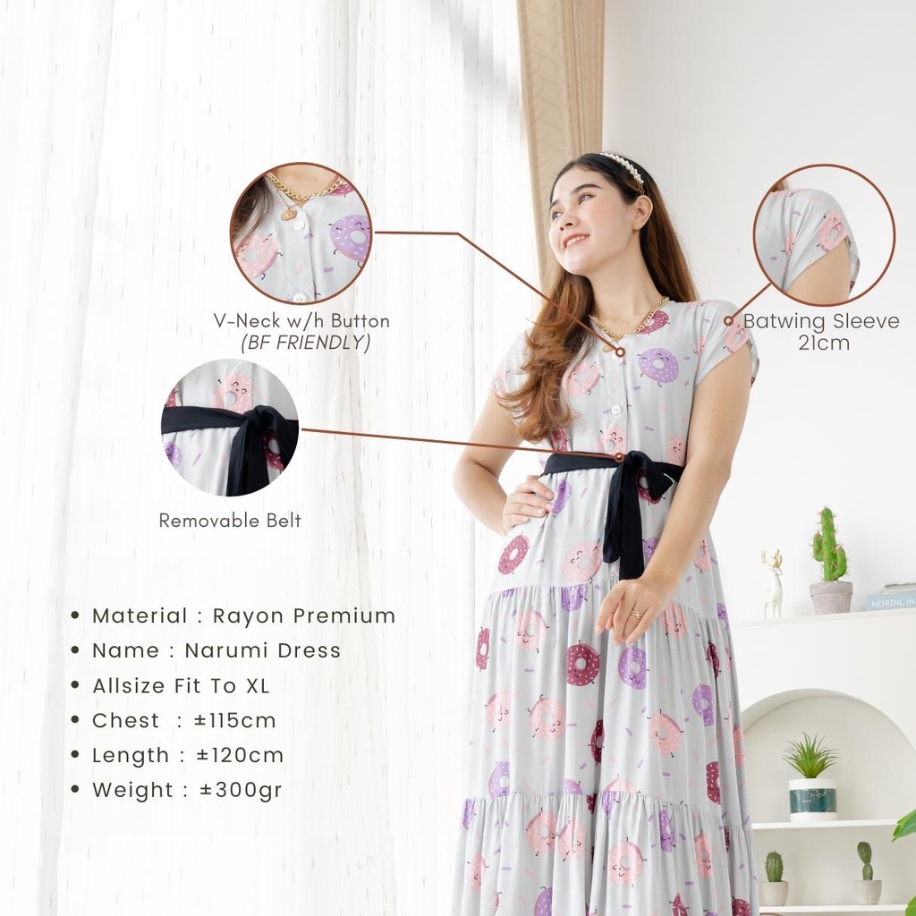 NARUMI Long Dress V-Neck Kancing | Daster Panjang Semata Kaki Rayon Premium By. Ademin.Co