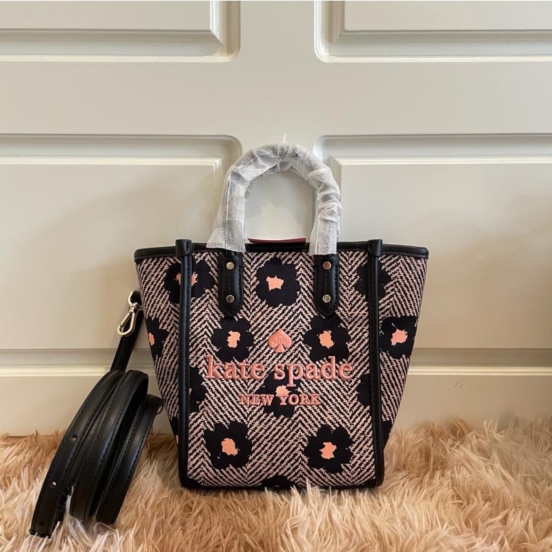 Tas KS original - Kate spade mini ella tote herringbone floral
