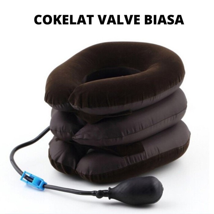 Bantal Leher Penegak Leher Air cervical traction - Neck support Bantal Pompa Leher - COKLAT - BIASA(