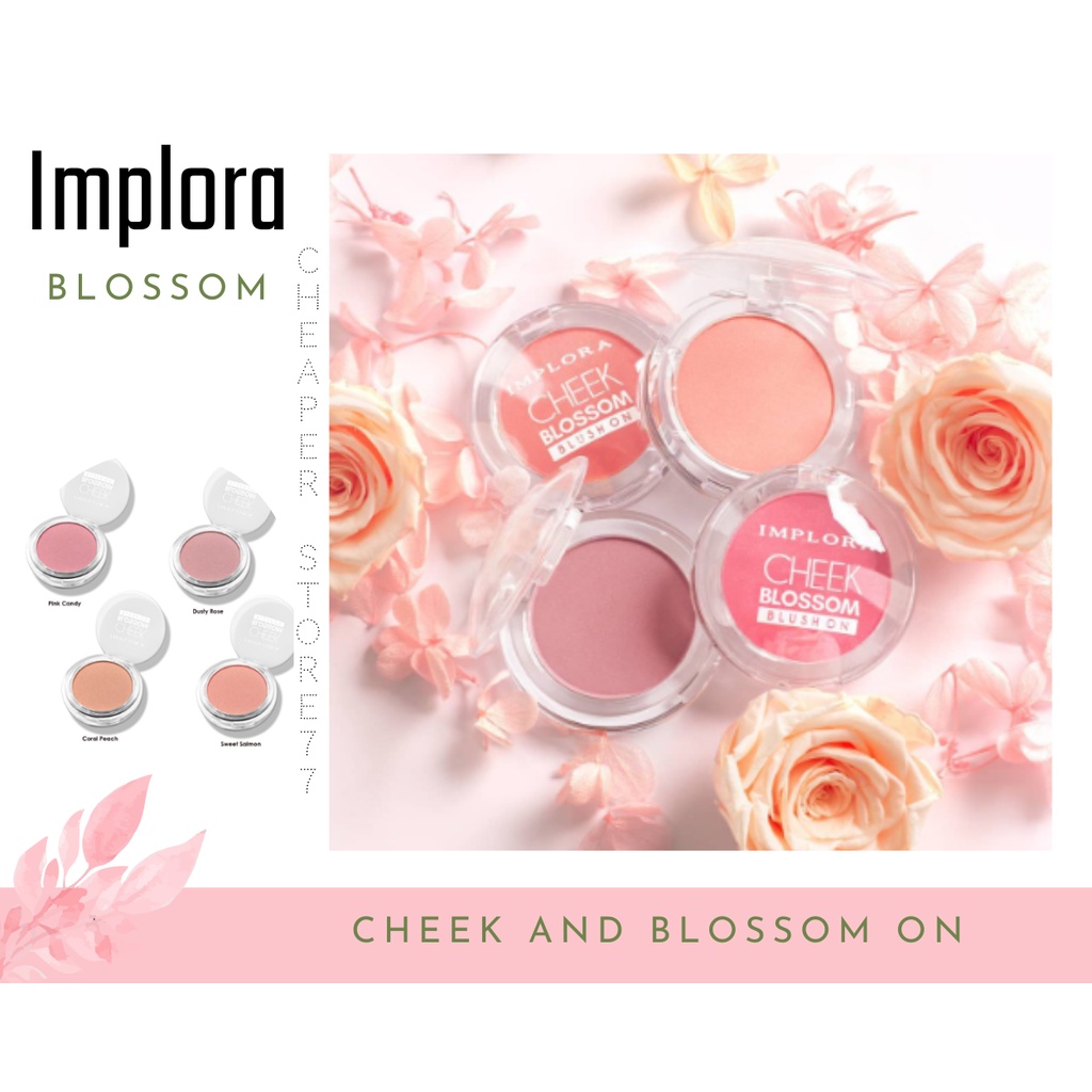 IMPLORA - CHEEK BLOSSOM BLUSH ON CORAL PEACH-DUSTY ROSE-PINK CANDY-SWEET ALMOND