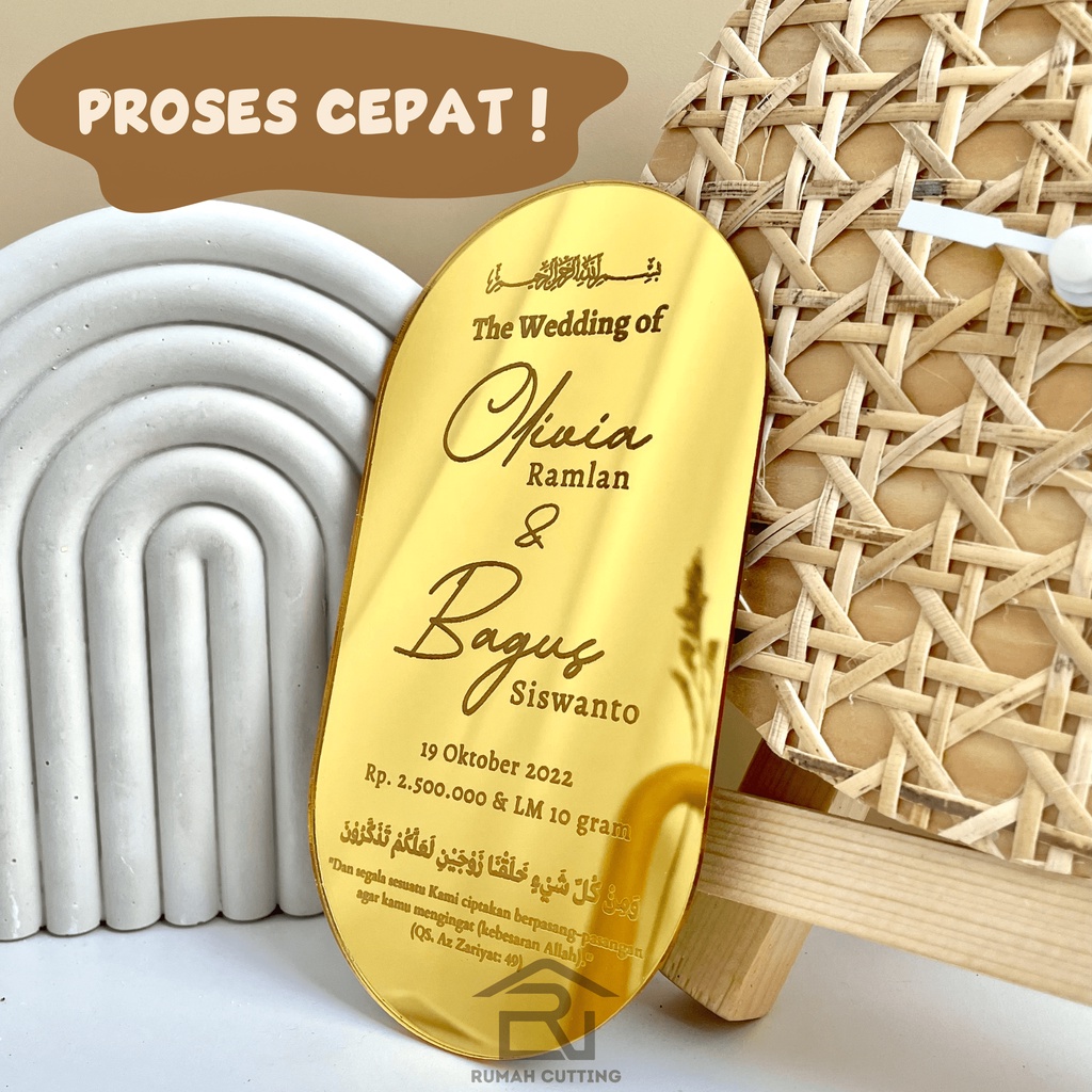 Mahar Akrilik Mirror Gold Nama Mahar Wedding Oval Akrilik Mirror Aesthetic Mahar Aesthetic Mahar