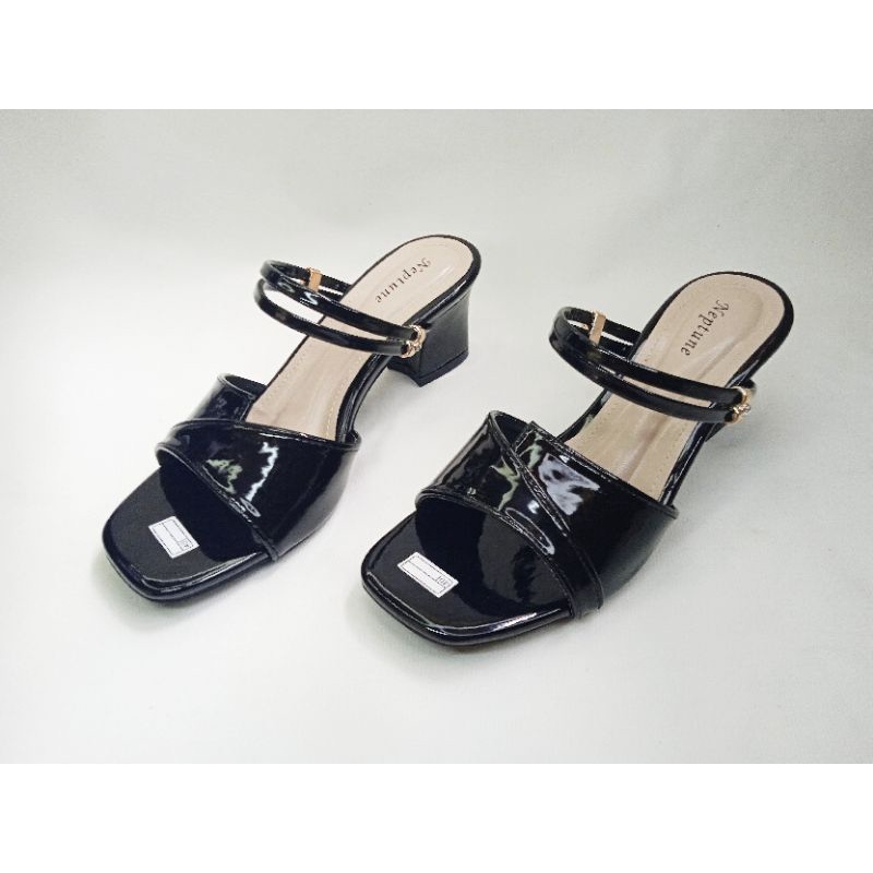 sandal hak wanita high heels cantik tali permata dua glossy h39