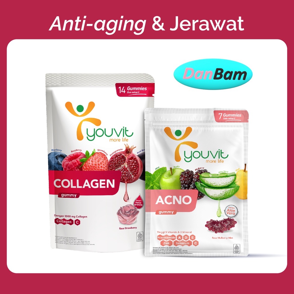 Youvit VERISOL®️ Bioactive Collagen Peptides®️ &amp; Youvit AcNO 7 Hari dengan Niacinamide, Aloe Vera untuk Kulit dan Jerawat