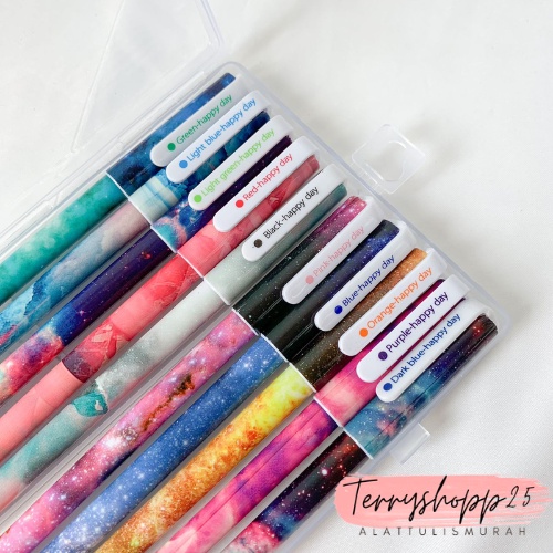 

Pulpen Gel Marbel Free Box Isi 10pcs Beda Warna Motif Gradasi Bisa Cod