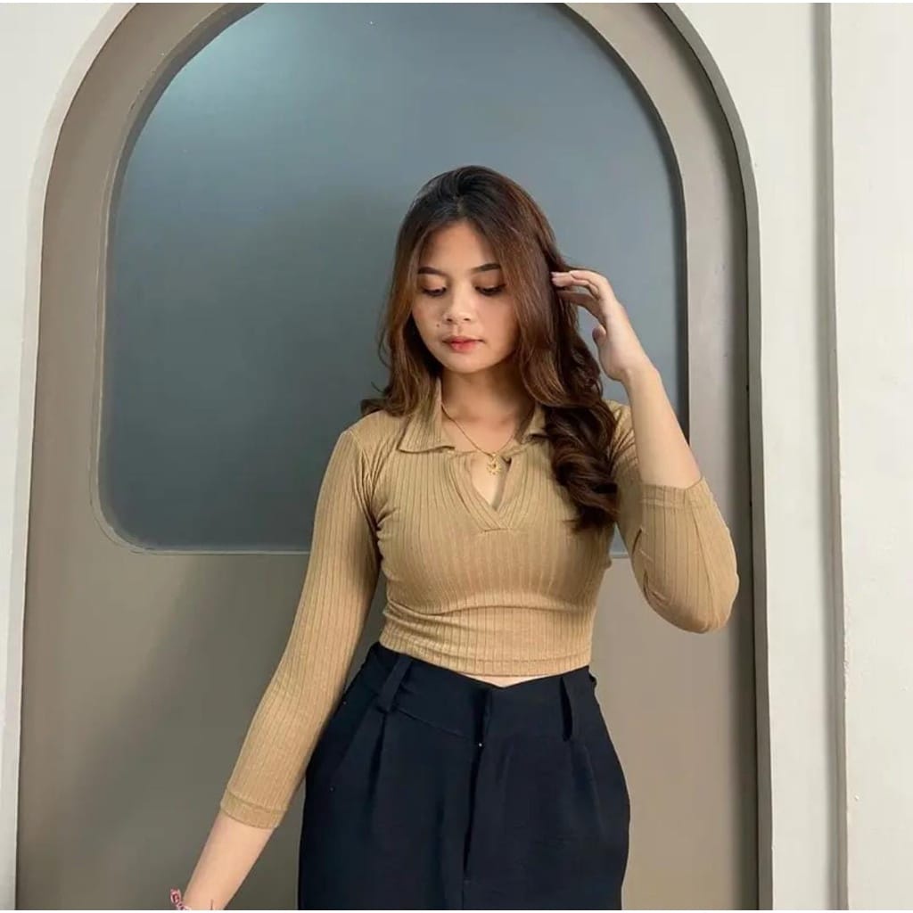 Lola crop lengan panjang - sweater crop rajut lengan panjang - crop top lola lengan panjang