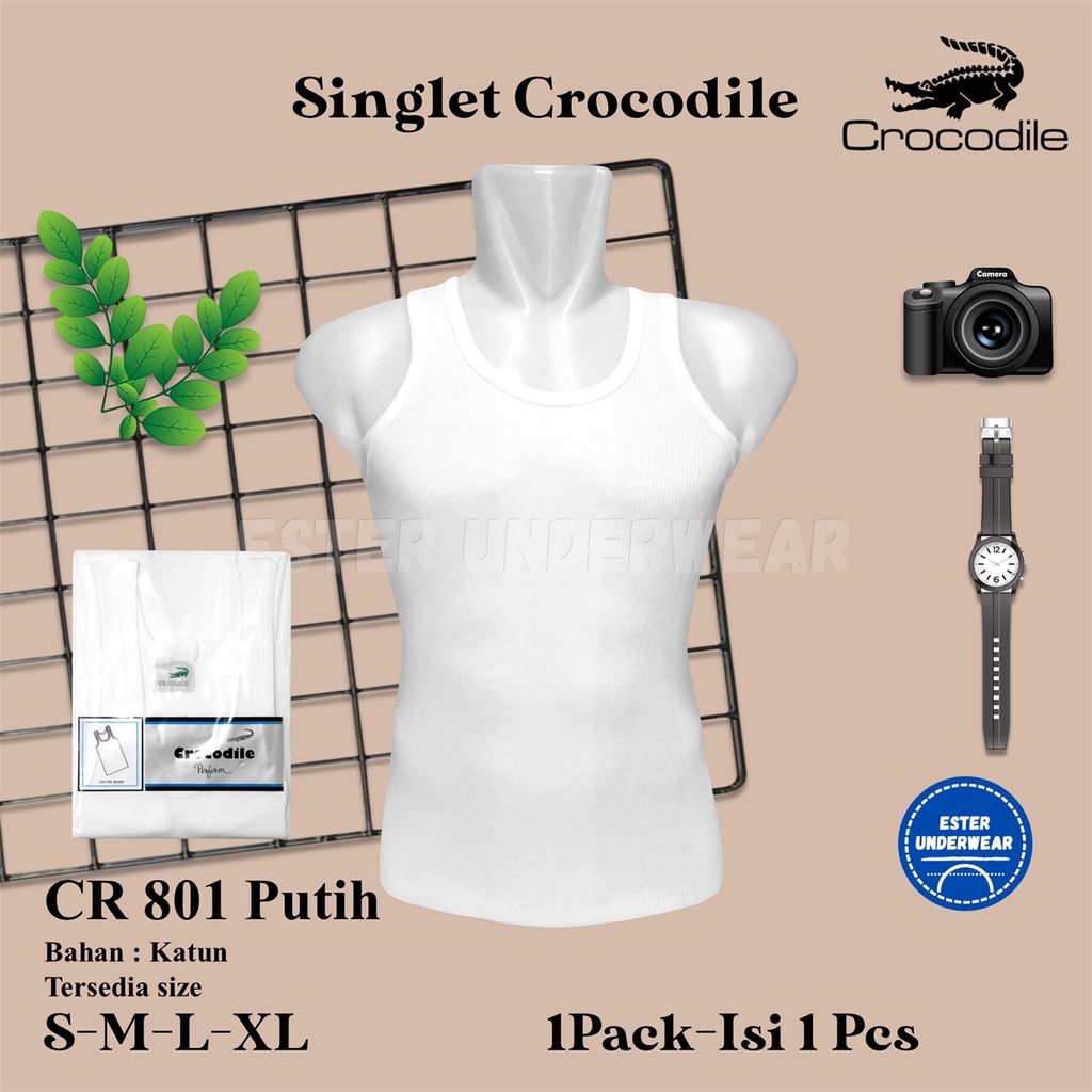 Singlet salur Crocodile CR801 Putih Isi 1pcs