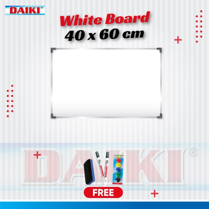 

Papan tulis / Whiteboard magnetic DAIKI gantung uk 40x60 cm