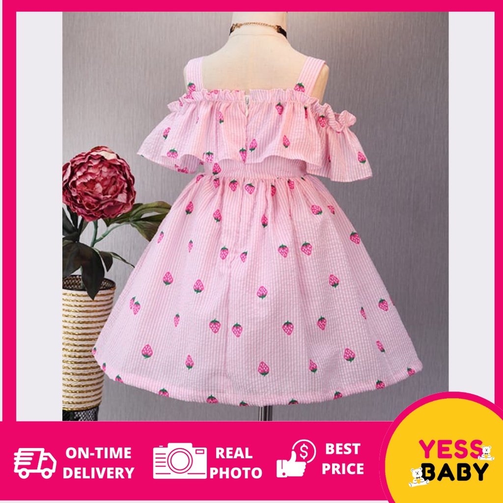 YESSBABY 0-6tahun JOSEPHINE Dress anak perempuan/Gaun bayi/Rok anak/Dress pesta lucu untuk anak/bayi cewek motif strawberry pink