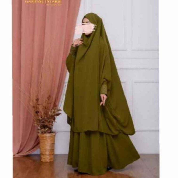 READY French Khimar Lengan Zipper Smock Karet Renda Jilbab Jumbo Syari Wois