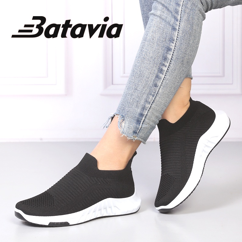 Batavia GROSIR sepatu kanvas wanita rajut sepatu wanita  sepatu tanpa tali hitam  Sepatu Wanita Sport Women Sneakers A113