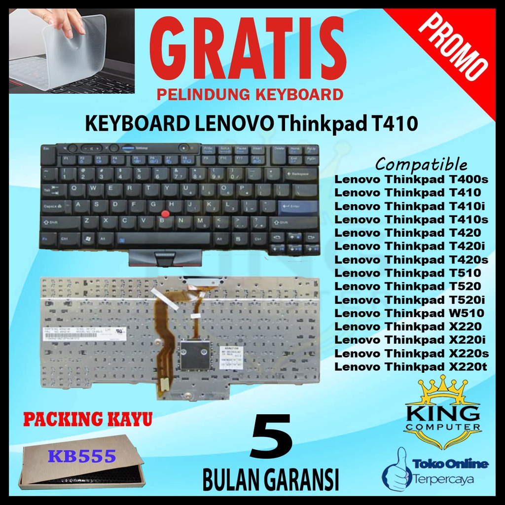 Keyboard Laptop Lenovo Thinkpad T410 T410i T420 T420i T420s T510i GRATIS PELINDUNG KEYBOARD