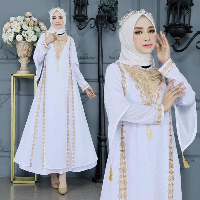 Gamis Abaya Turkey Putih Sultan - Putih, M(O7O4) Gamis Abaya Putih Gamis Abaya Terbaru Gamis Turkey 