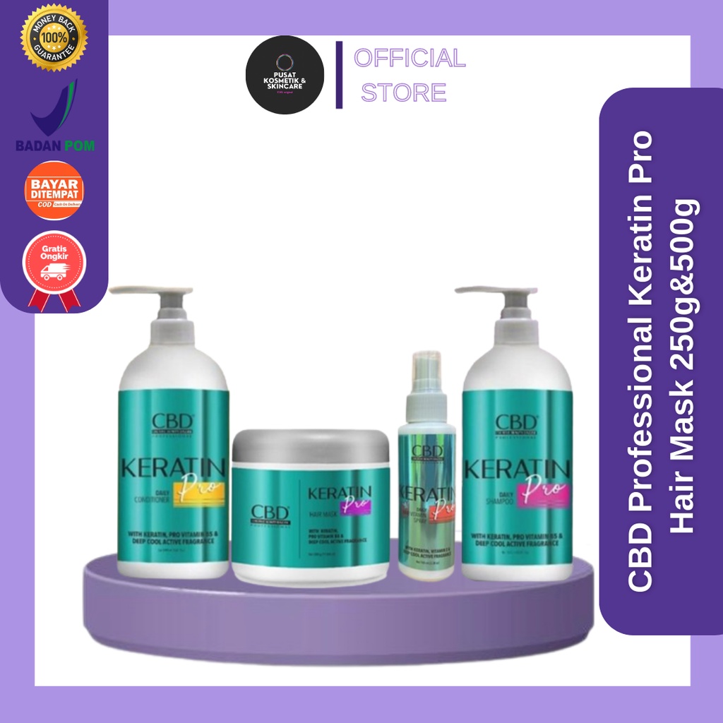 BPOM - CBD Professional Keratin Pro Hair Mask 250g&amp;500g | Keratin Pro Daily Hair Vitamin Spray 100ml | Shampoo 250g  | Conditioner 250g