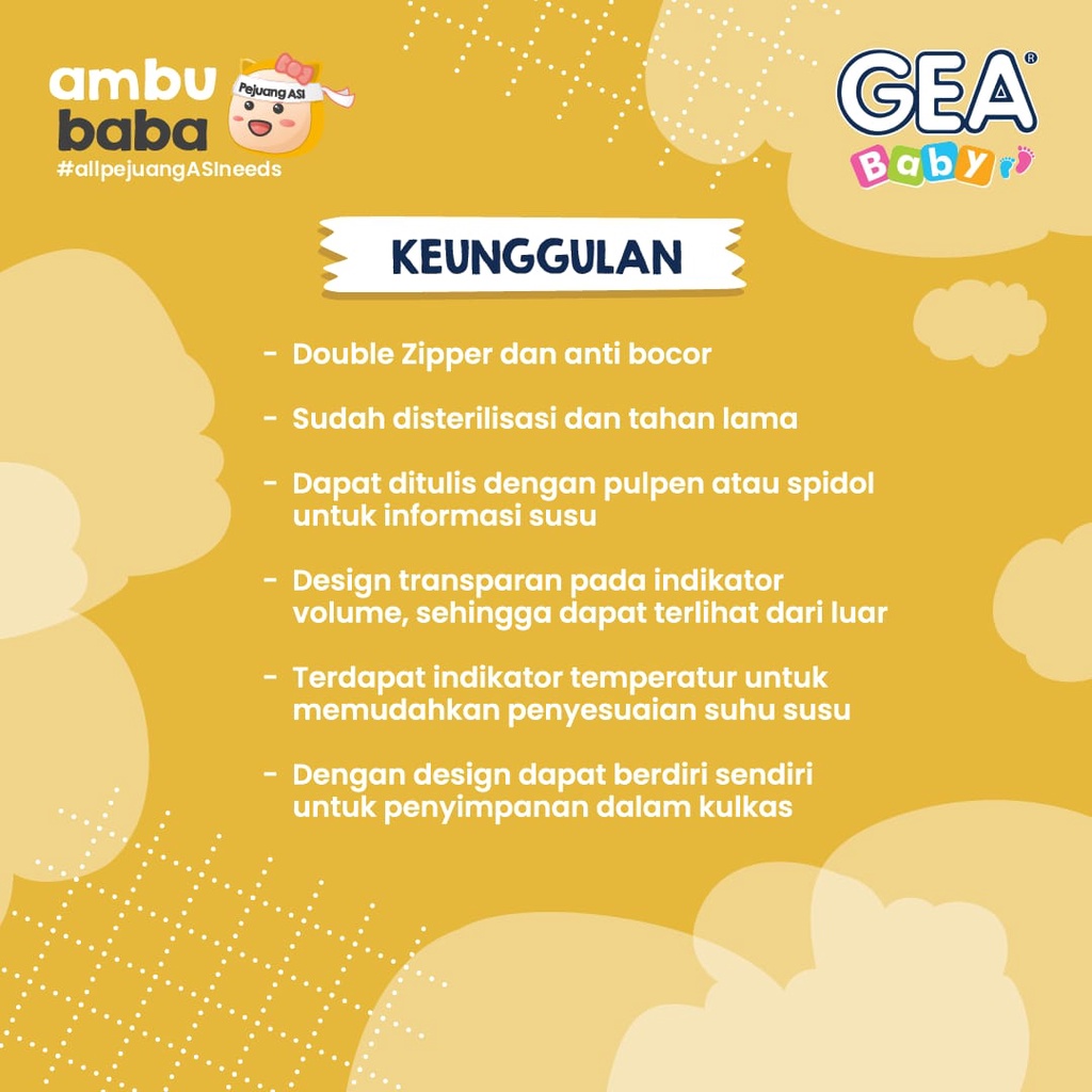 GEA BABY Kantong Asi 120 ml 200 ml 250 ml Breast Milk Bag isi 30 Pcs