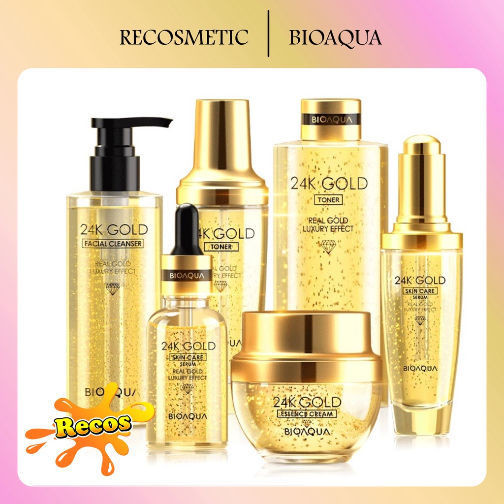 BIOAQUA 24K Gold Series Facial Cleanser Pembersih Wajah 200ml / Serum / Essence Cream / Toner / 24K Gold facial Kit