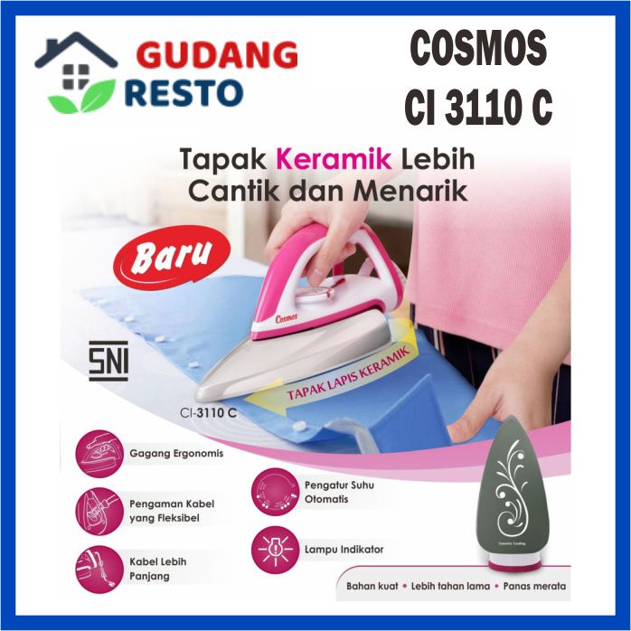 SETRIKA COSMOS CI 3110 C SETERIKA  KERING DRY IRON GOSOKAN CI3110 CI3110C TAPAK KERAMIK ANTI LENGKET