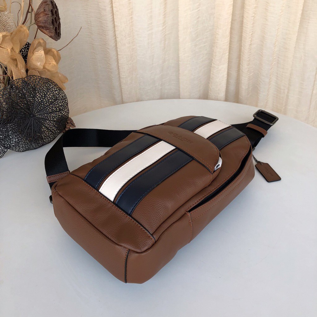 TAS PRIA SIGNATURE HOUSTON VARSITY SLING BAG BROWN STRIPE PACK 49318