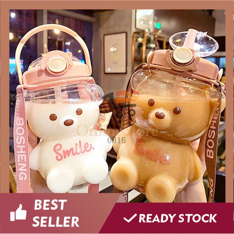 Botol Minum Aesthetic OS D212 Beruang Bening 1100ml Transparan Bentuk Beruang Tempat Minuman Ready S