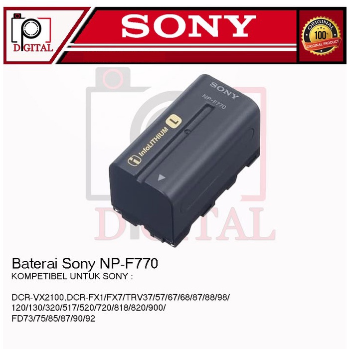 Baterai Sony NP-F770 untuk seri DCR, HDR, HVR, HXR, NEX-FS