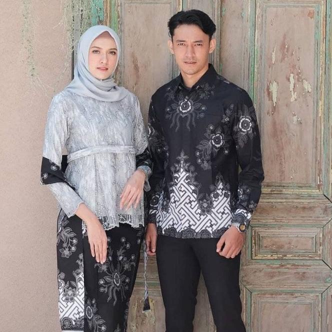 SIAP KIRIM BAJU COUPLE KEBAYA BROKAT HITAM / KONDANGAN / TUNANGAN / SARIMBIT / Baju Kapel