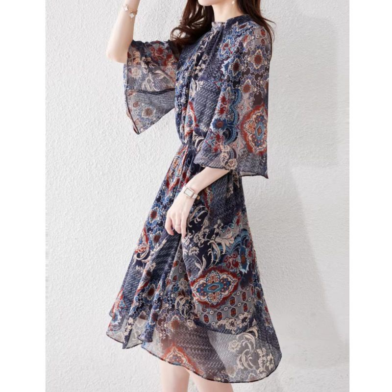 MDLV ~ 18126# Rheanna Boho Elastic Waist Dress Midi Import