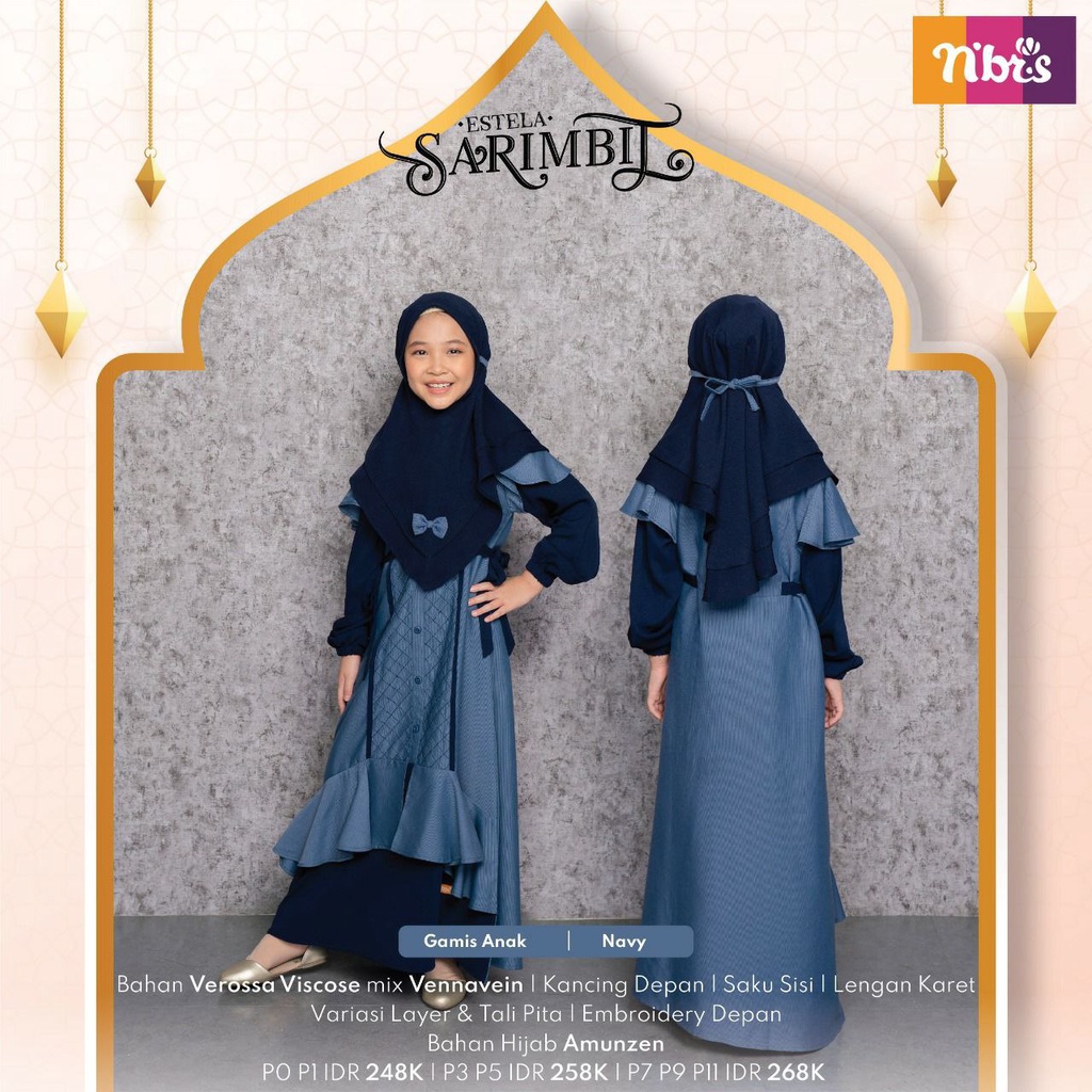 NIBRAS GAMIS ANAK ESTELA SARIMBIT 2023 TERBARU BUSANA MUSLIM NGAJI LEBARAN DRESS ANAK PEREMPUAN SET 