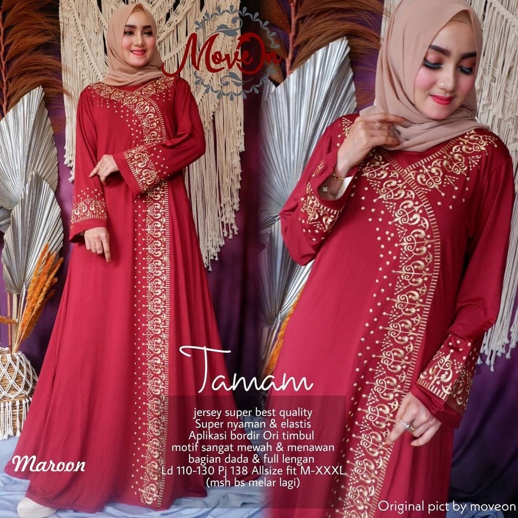 Tamam Maxy Arabiana #5 Soleram Gamis Jumbo Jersey Motif Bordir Timbul xxxl Ld 130cm Arabian Abaya Gamis Lebaran Remaja Muslimah Terbaru Seragaman Pengajian Murah Dress Wanita Muslimah Syar'i Gamis Polos Tebal Premium Warna Hitam Maxi