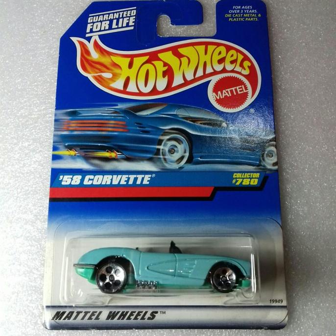 HOT WHEELS 58 CORVETTE. 1958 CHEVROLET CORVETTE US CARD 1997.OPEN HOOD