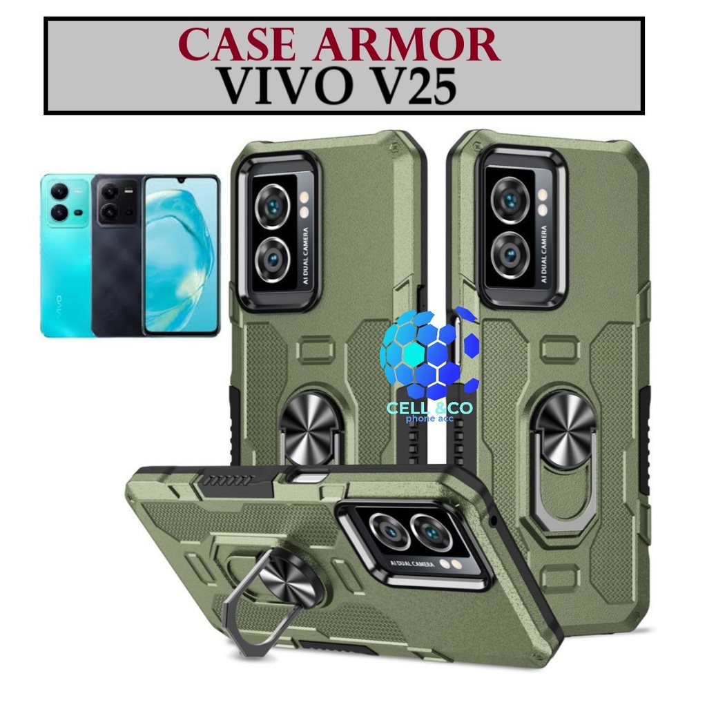 Case Armor VIVO V25 Iring Cincin Magnetic Kesing Hp Protect kamera Premium Hard Case Standing Robot Pelindung Kamera