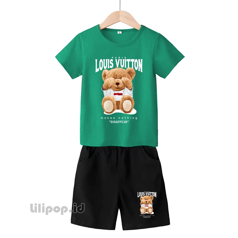 Baju Anak Stelan Kaos 3/4  Bear LV Cowok Cewek  Usia 1 - 4 Tahun Celana Pendek Harian