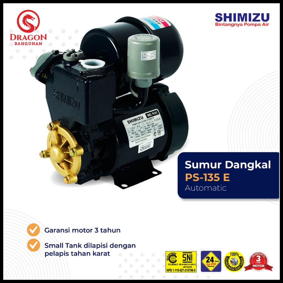 Pompa Air Shimizu PS 135 E - Pompa Sumur Dangkal Otomatis - Pompa Shimizu 125 Watt