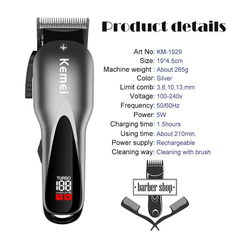 MESIN CUKUR RAMBUT PORTABLE KEMEI KM-1929 HAIR CLIPPER PROFESIONAL LED DISPLAY