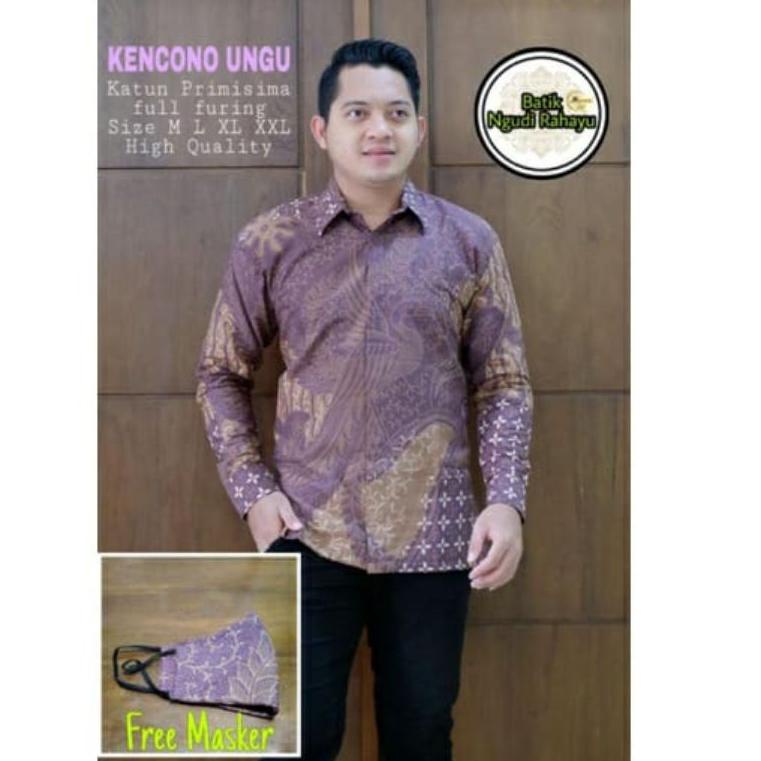 HARGA TERMURAH kencana ungu lilac kemeja batik pria lengan panjang full furing katun halus primisima