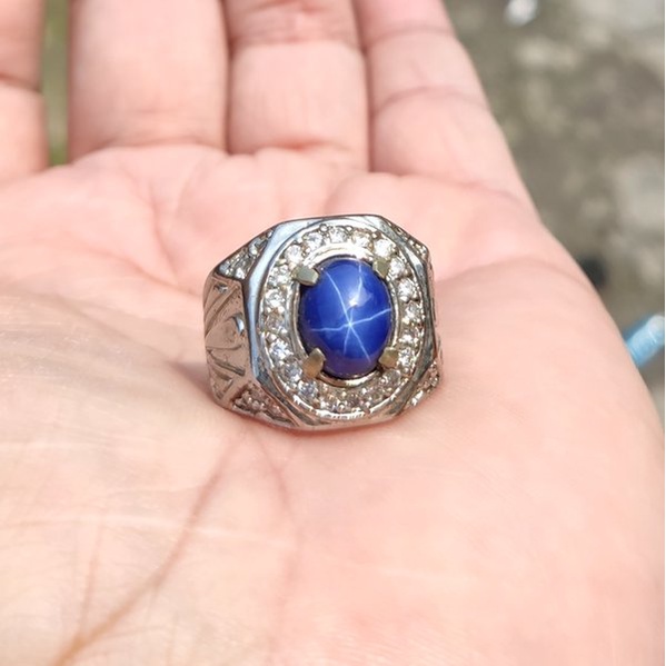 Batu Cincin  BATU AKIK PERMATA AMERICAN STAR BLUE 6 STAR MINIMALIS PGS284
