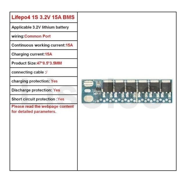 Jlelectro Bms 1S 3.65V 12A Lifepo4 32650 Lithium Iron Phosphate