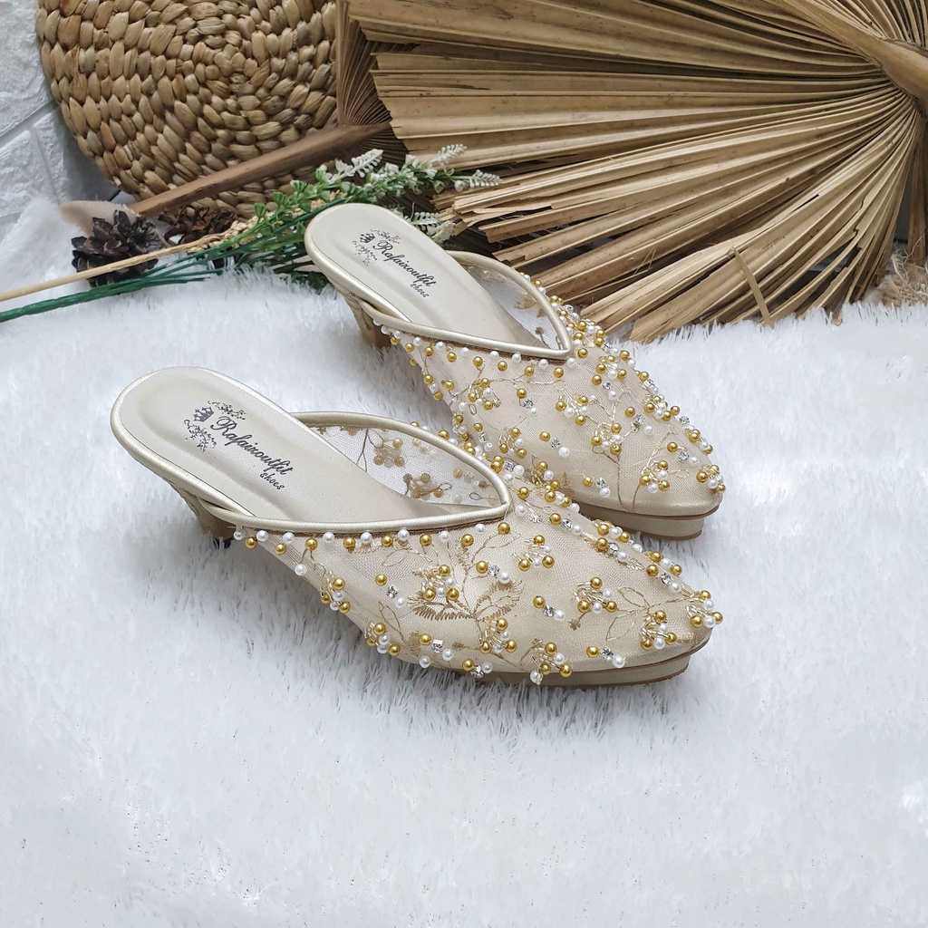 Sepatu wedding pesta cantik marrisa gold 7cm runcing