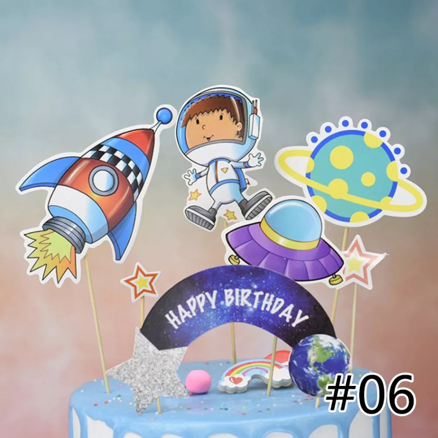 TOPPER CAKE TEMA ASTRONOT LUAR ANGKASA KARTUN LUCU STICK