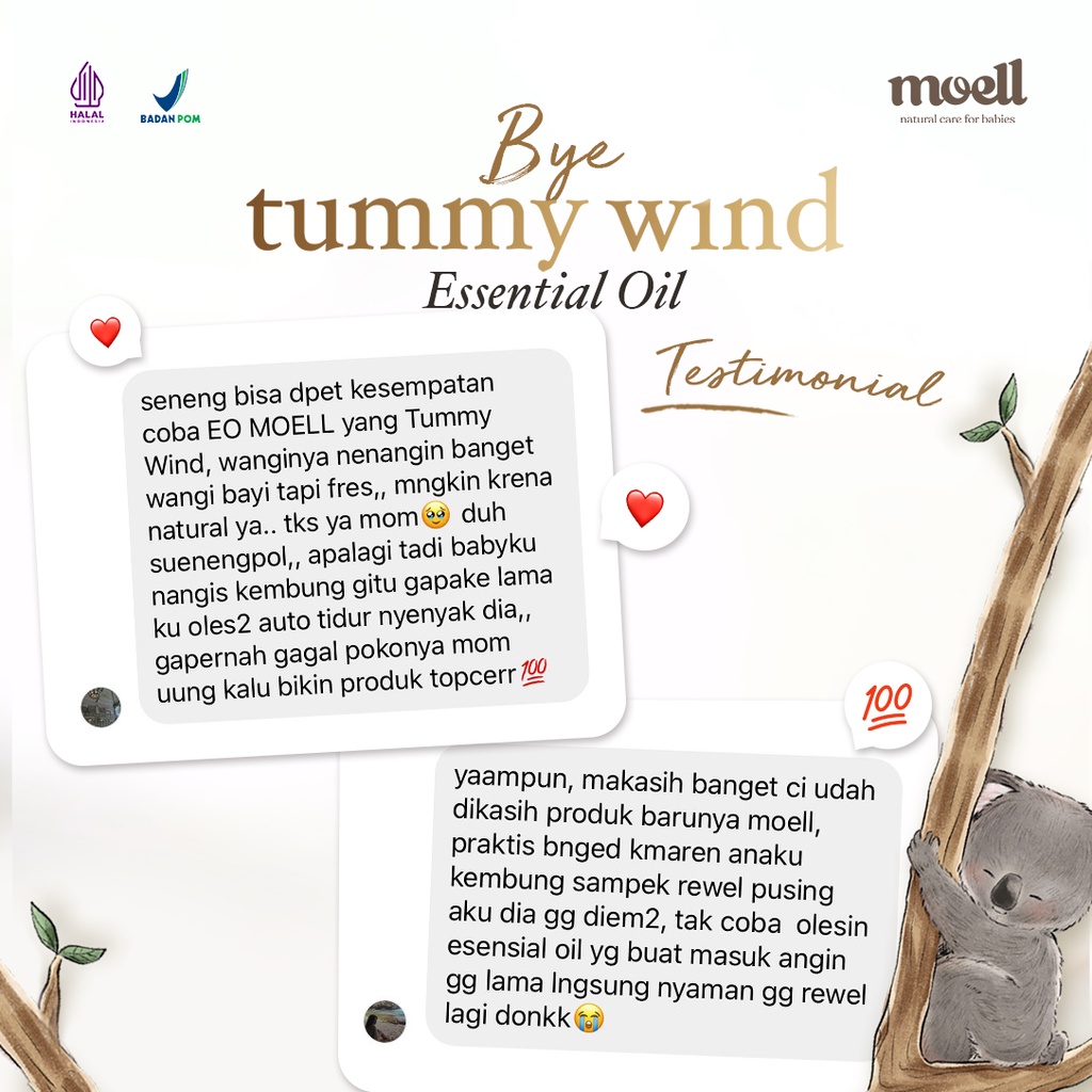 Moell Bye Tummywind Natural Essential Oil - Pereda Masuk Angin &amp; Perut Kembung - BPOM