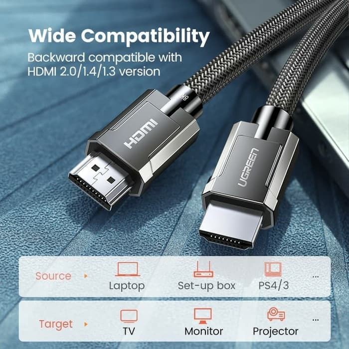 Kabel HDMI UGREEN 8K ULTRA HD HDMI 2.1 Cable Round Braided 3M Gray - 80602