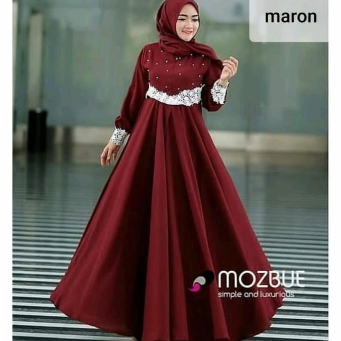 MURAH Gamis Dress Kondangan Maxi Polos Jumbo Busui PALOMA Warna Merah Maroon