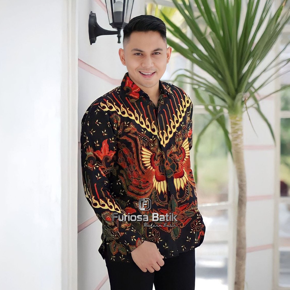 FURIOSA BATIK KENZO HITAM Baju Batik Pria Lengan Panjang Ukuran M L XL XXL