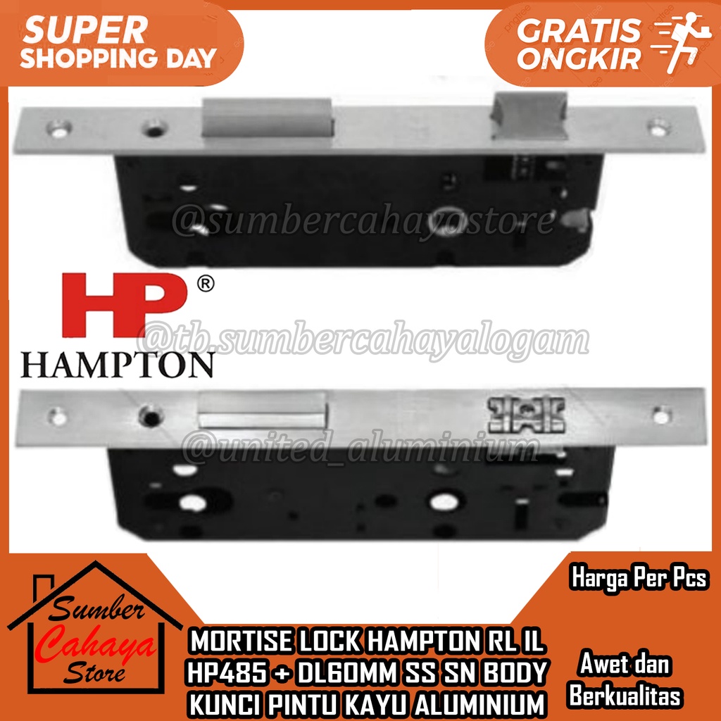 BODY LOCKCASE KUNCI PINTU MORTISE LOCK HAMPTON IL RL HP485 SSS SN BADAN BODI HP KAYU SWING SLIDING L