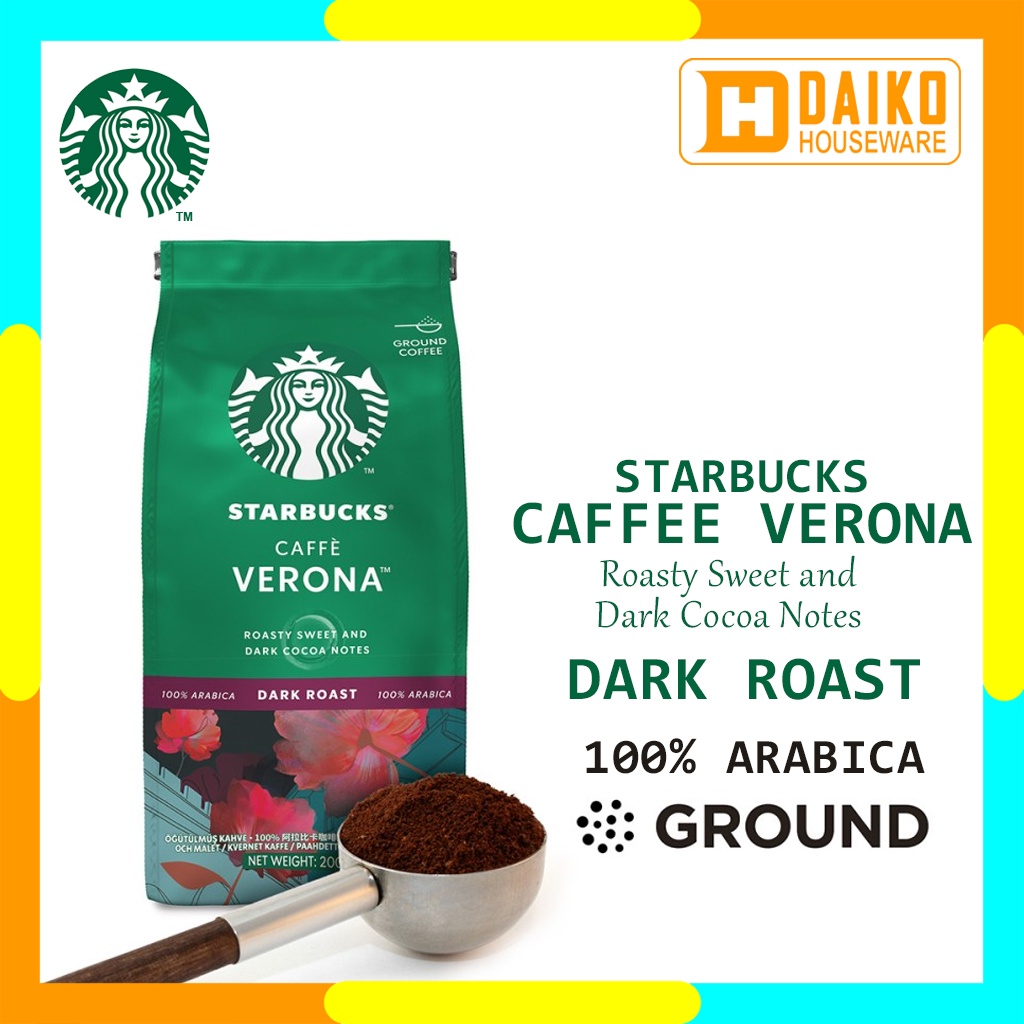 Kopi Bubuk Starbucks Caffe Verona Dark Roast Coffee Sachet Bag 200 gr