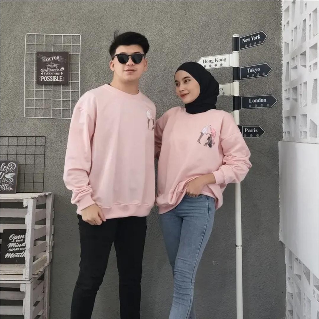 SWEATER COUPLE UNISEX OVERSIZE KOREAN SWEET /// SWEATSHIRT PREMIUM SIZE XXL FLEECE TEBAL KEKINIAN TERBARU''