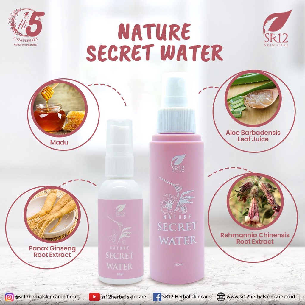 NATURE SECRET WATER SR12 / MENGATASI JERAWAT / MELEMBABKAN KULIT WAJAH / MEMBANTU MAKE UP TAHAN LAMA