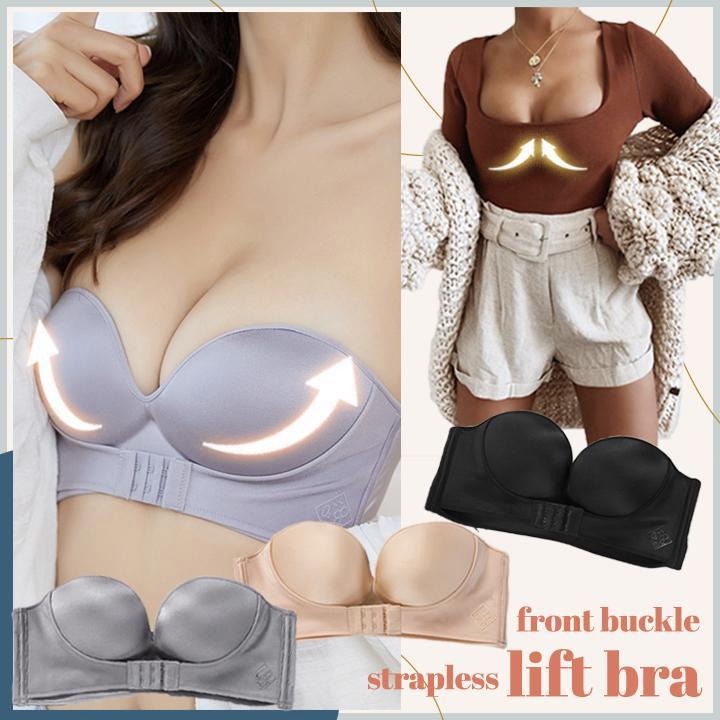 Push Up Sport Bra BH Strapless Model Tanpa Kawat Tanpa Tali Pengait Depan Bahan Non-slip