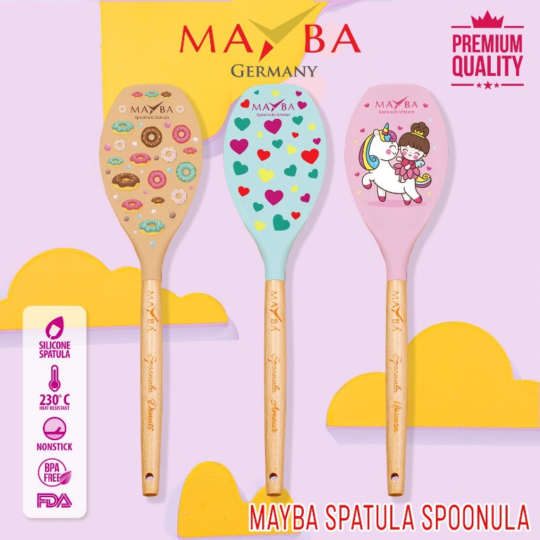 SPATULA SPOONULA SILIKON MAYBA Pilihan Karakter unicorn AMOR Sutil Silicon Motif donat choco